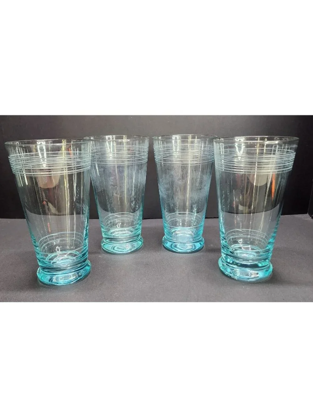 Vintage Icy Blue Etched Banded Glasses Tumbler 7